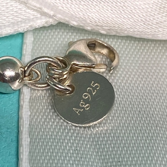 Tiffany Co. Silver 925 Blue Enamel Mini Heart Tag Charm 4mm Bead Ball Bracelet - Picture 7 of 9